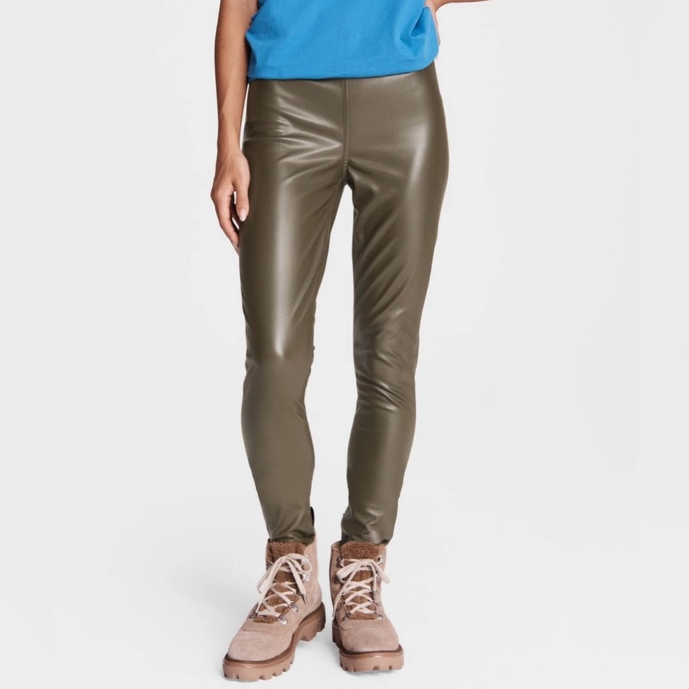 Rag & Bone Nina Faux Leather Skinny Pant in Army Green Size L